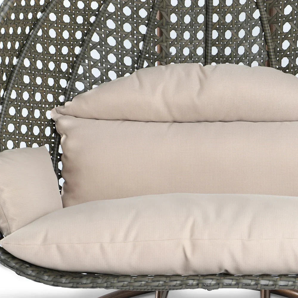 Fauteuil œuf suspendu 2 places LeisureMod avec support - fauteuil hamac balançoire de patio en osier de rotin pour l’extérieur et l’intérieur, avec coussins