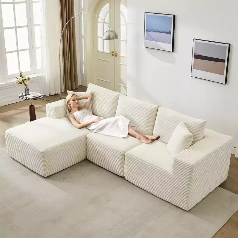 108 Modernes Sofa, 3-Sitzer-Polstersofa in L-Form mit Kissen, Sofa mit tiefer Sitzfläche, keine Montage erforderlich