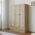Famapy Rattan-Kleiderschrank mit 3 Schubladen und 3 atmungsaktiven Rattantüren, hoher Schrank im Landhausstil für das Schlafzimmer