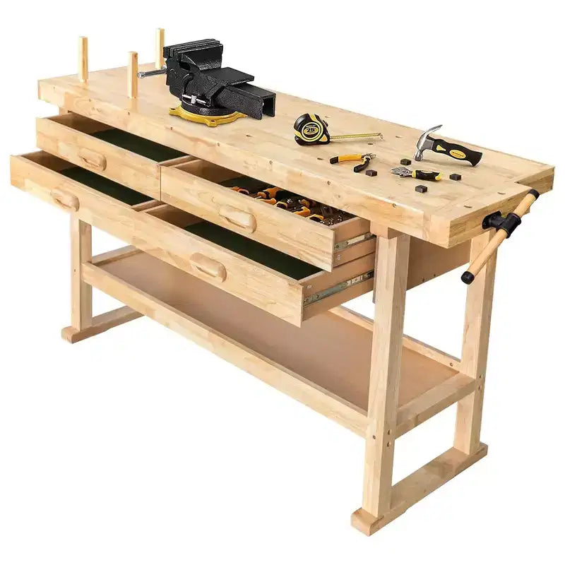 Olympia Tools Werkbank aus Kautschukholz, 60 Zoll, 4 Schubladen, Tragkraft 450 lbs