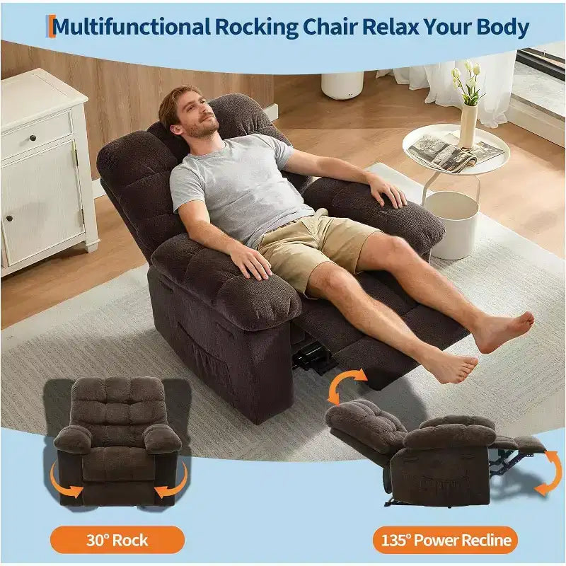 Handmatige relaxfauteuil, ergonomische relaxfauteuil van ademende stof met zijvakken, eenpersoonsbank, geschikt voor de woonkamer en slaapkamer