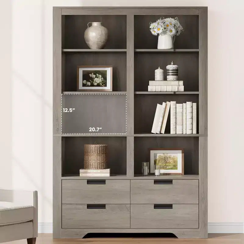 Boekenkast van 72 inch hoog met 4 laden, vrijstaande opbergboekenkast in boerderijstijl voor de slaapkamer, woonkamer en het thuiskantoor