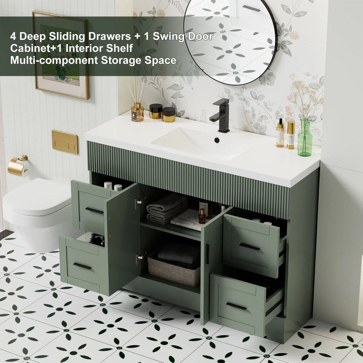 Ensemble meuble-lavabo de salle de bain Wavy Line 30/36/48 avec lavabo et robinet