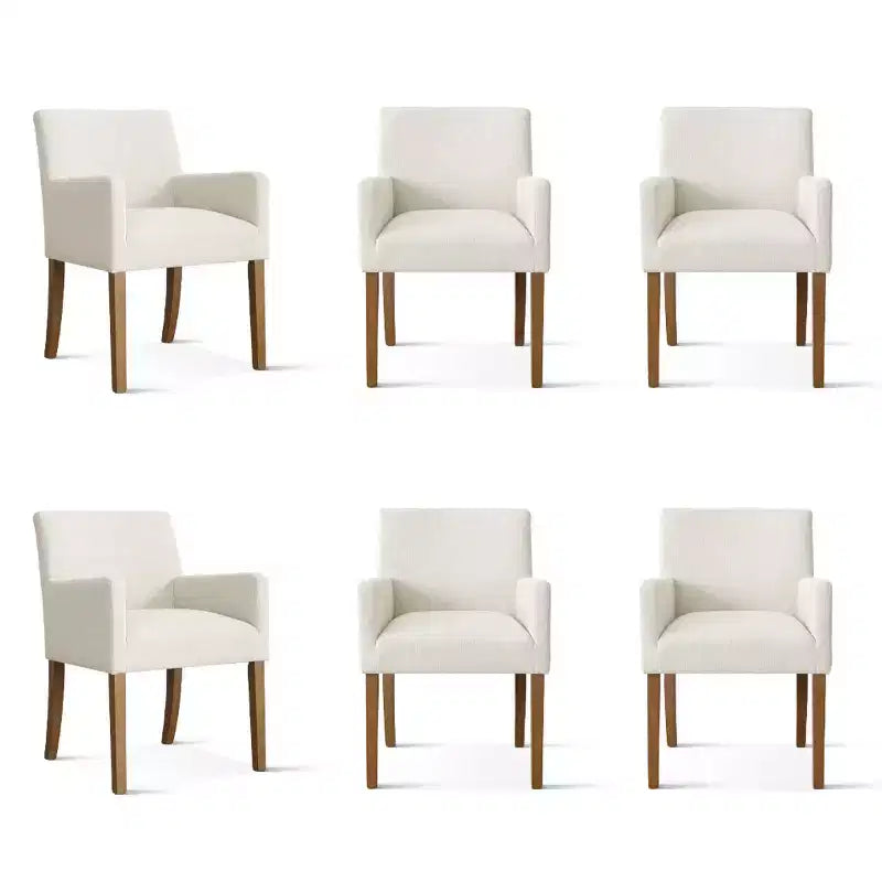 Set van 6 gestoffeerde eetkamerstoelen met armleuningen, moderne linnen fauteuils met houten poten, accentstoelen voor de eetkamer en woonkamer - Panipeachy
