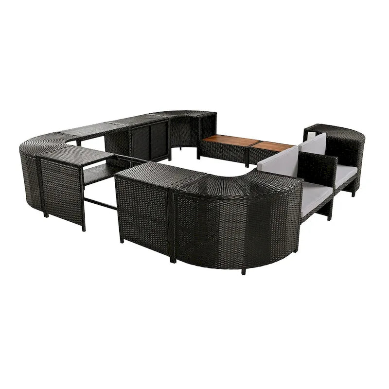 Spa-Umrandung, quadratisches Outdoor-Rattan-Ecksofa-Set mit Spa-Gestell