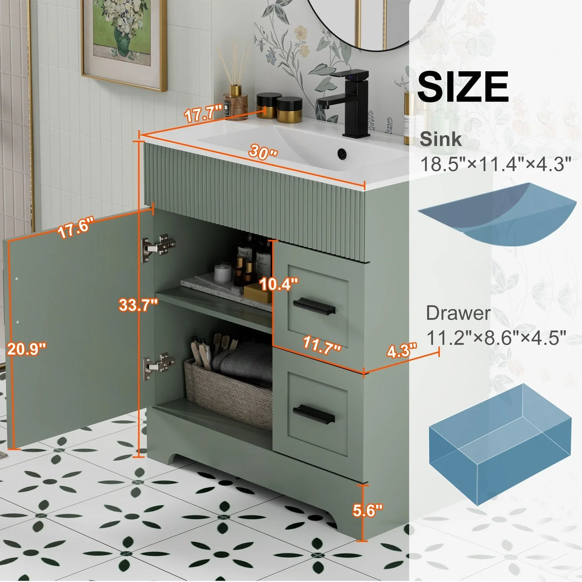 Ensemble meuble-lavabo de salle de bain Wavy Line 30/36/48 avec lavabo et robinet