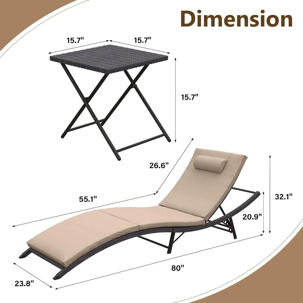 Kullavik 3-teiliges Outdoor-Lounge-Set mit Liegestühlen