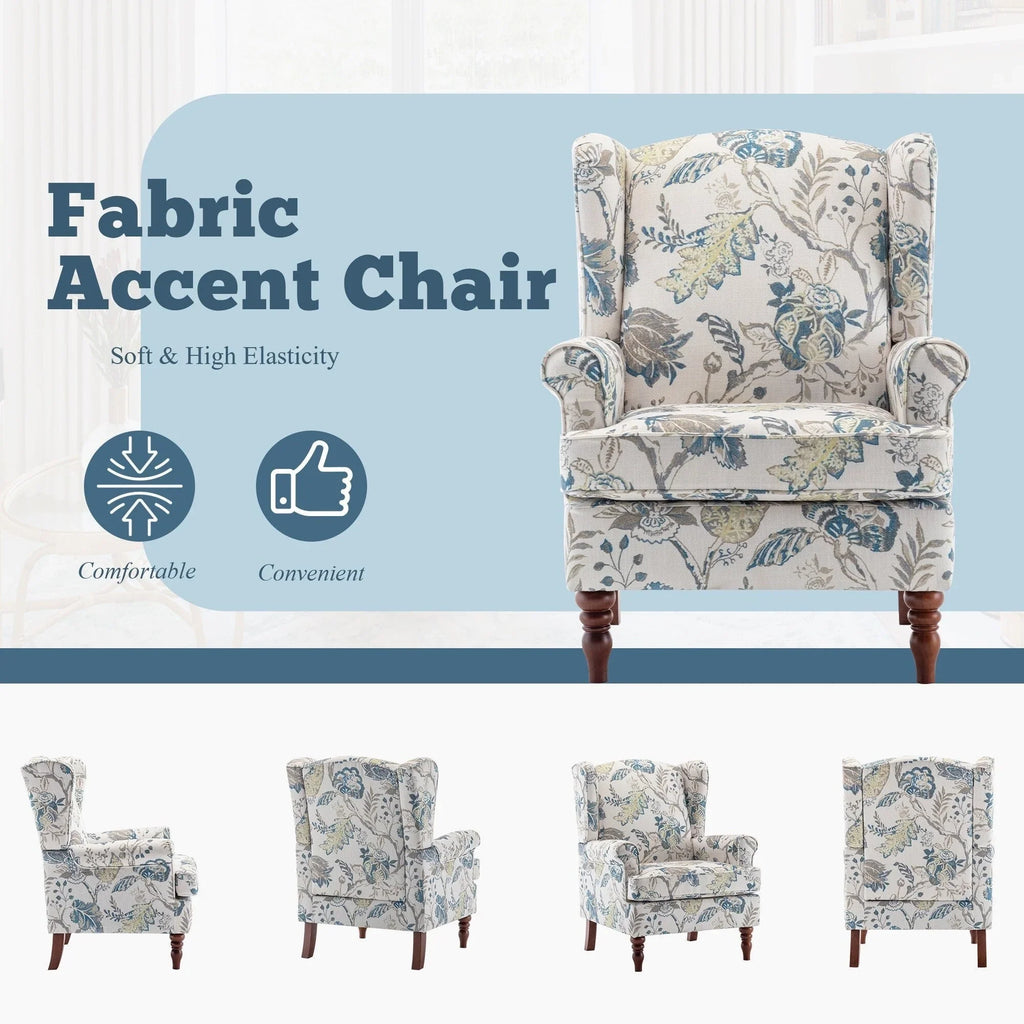 Fauteuil d’appoint moderne Erommy à dossier haut, fauteuil une place en tissu rembourré avec boutons et pieds en bois, pour salon