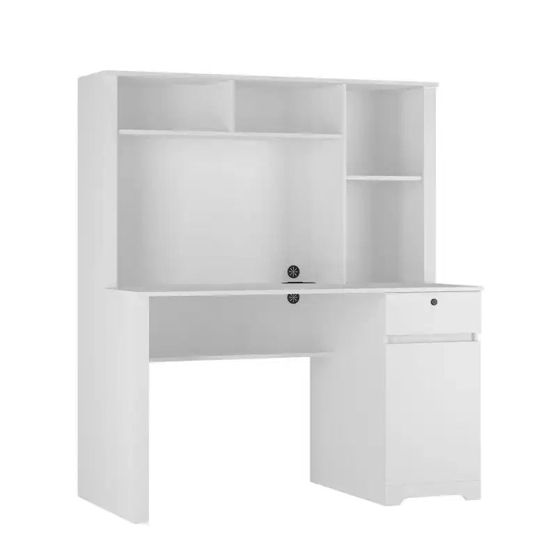 Moderne computerbureau van 51.18IN met opzetkast en boekenplank, bureau met veel opbergruimte, schrijftafel voor studeerkamer en leesruimte