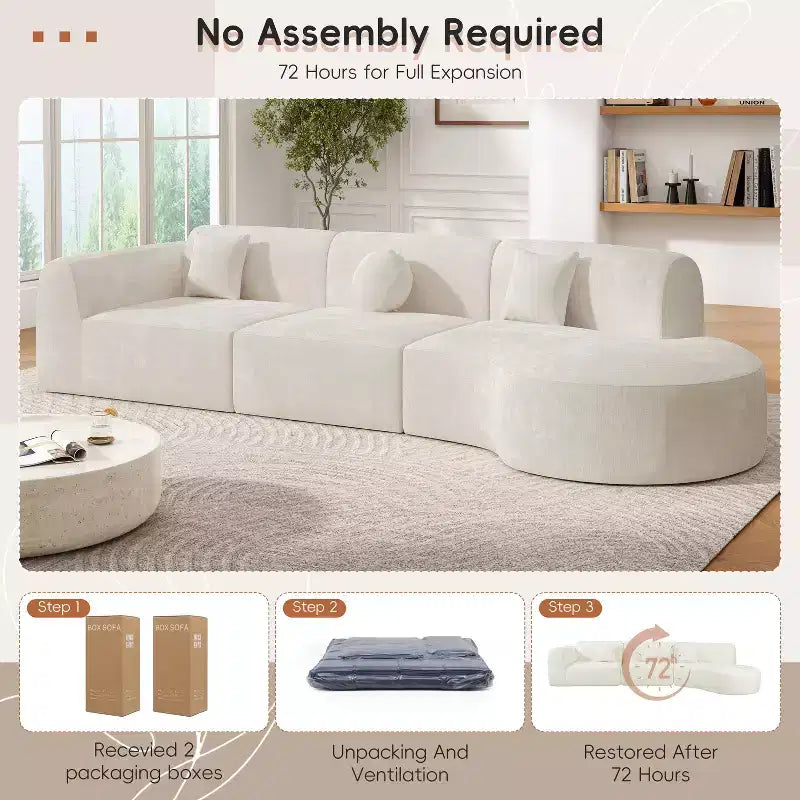 Modernes geschwungenes Ecksofa mit 140 Zoll, Chaiselongue, 3-teiliges Set für das Wohnzimmer