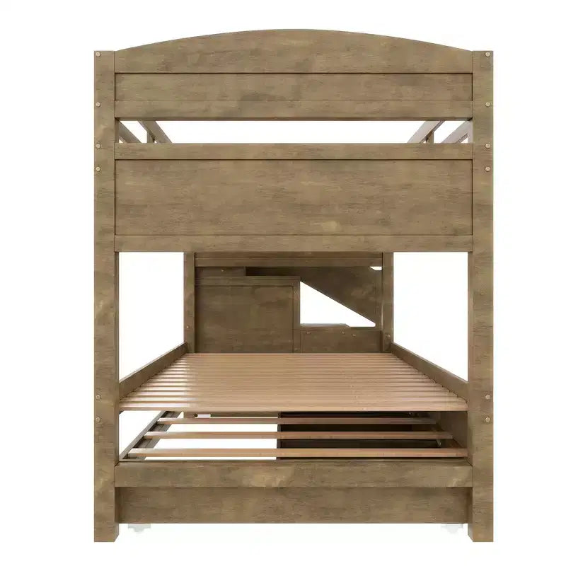 Whisen XL-Etagenbettgestell mit Ausziehbett, Etagenbett mit Stauraum, Etagenbett aus Massivholz, Stauraumtreppe, Kleiderschrank, 3 Schubladen, für Kinder