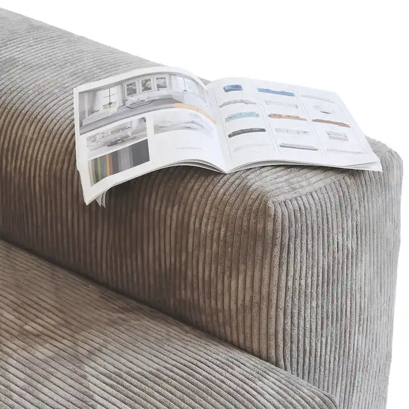 Großes modulares U-förmiges Ecksofa aus Cord mit 4 Sitzplätzen, 2 Hockern und 5 Kissen