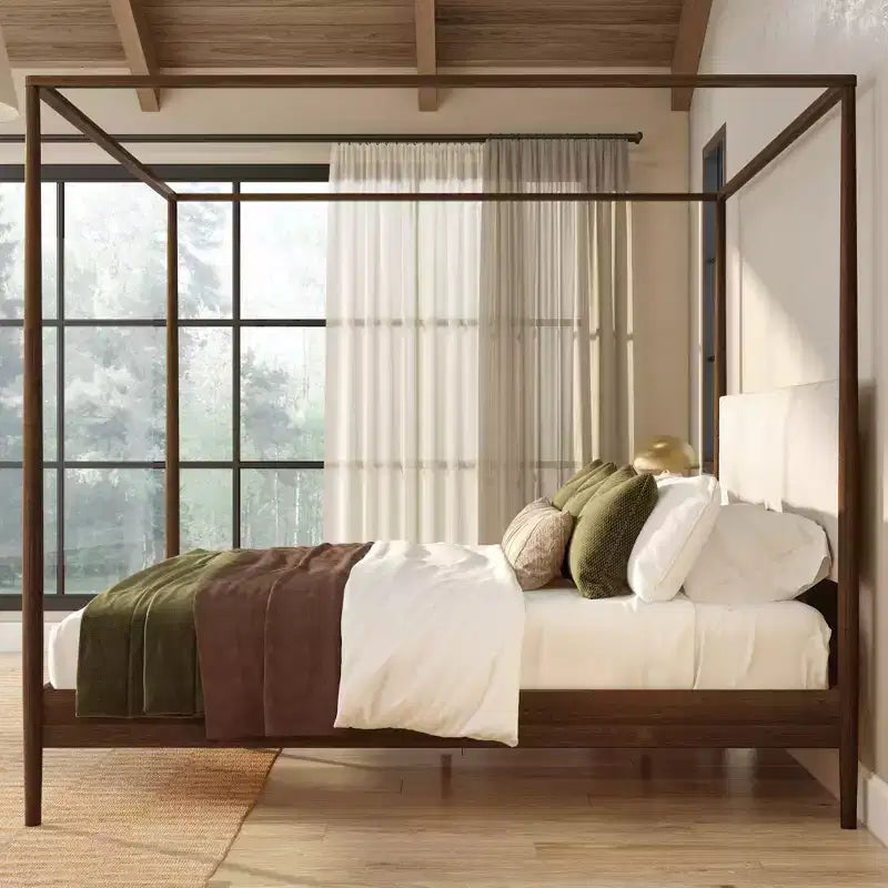 Harbor hemelbed voor kingsize bedden met gestoffeerd hoofdbord, blond/Swiss Coffee (MD2411-01)