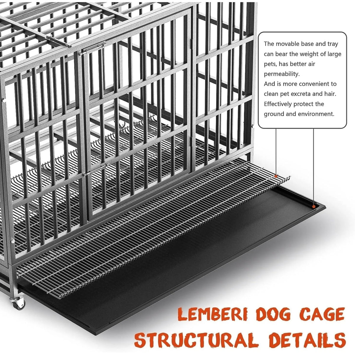 BOSSIN 48/38 inch Heavy Duty Indestructible Dog Crate, Escape Proof Dog Cage Kennel with Lockable Wheels