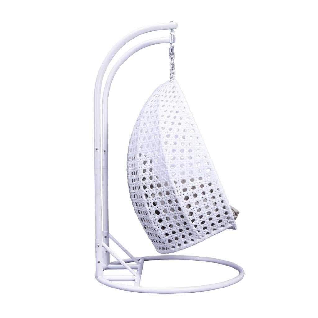 Fauteuil œuf suspendu 2 places LeisureMod avec support - fauteuil hamac balançoire de patio en osier de rotin pour l’extérieur et l’intérieur, avec coussins