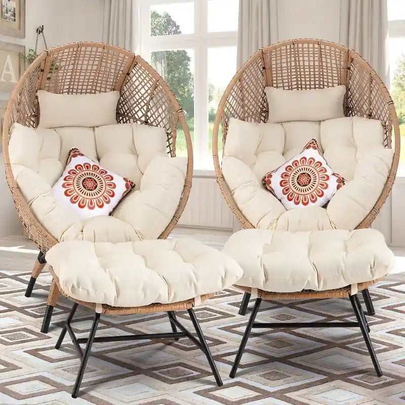 Fauteuil œuf d’intérieur FINCATI, fauteuil œuf d’extérieur supportant 440 lb, fauteuil œuf grand format avec pouf, fauteuil œuf luxueux et confortable avec repose-pieds