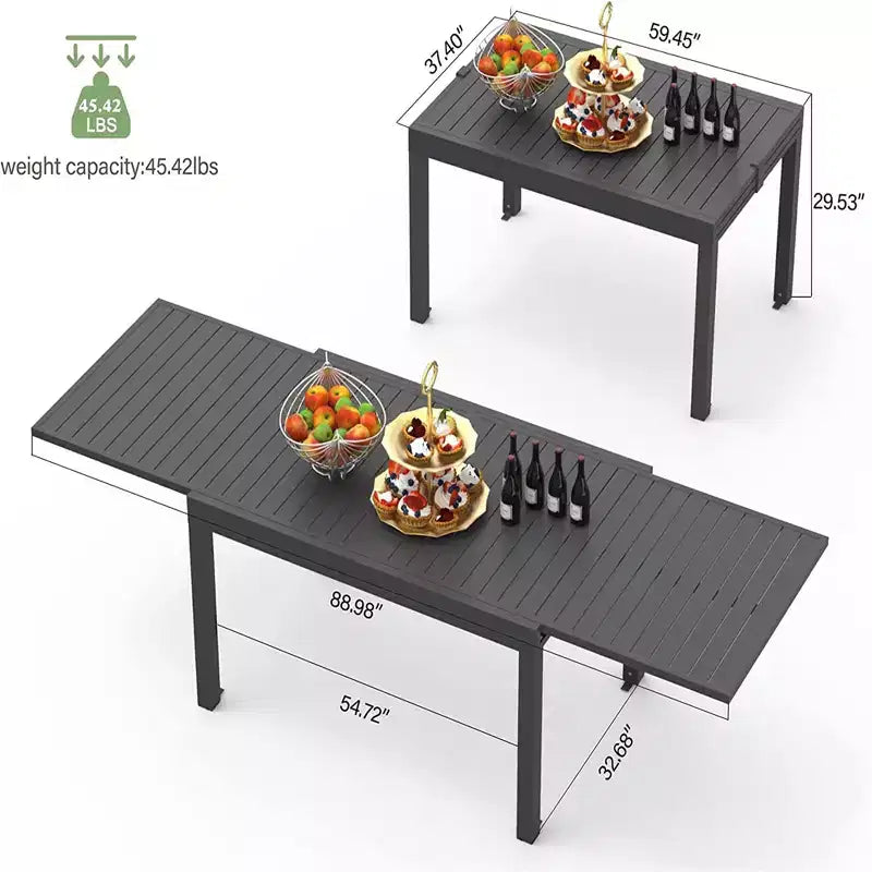 Okak Esstisch, ausziehbarer Gartentisch aus Aluminium, Küchentisch für das Esszimmer