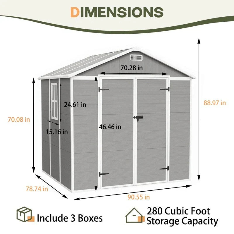 Abri de rangement extérieur en résine et plastique, tous temps, avec plancher, 6 ft x 4 ft/6 ft x 8 ft/8 ft x 6 ft/8 ft x 10 ft, abri à outils Spire