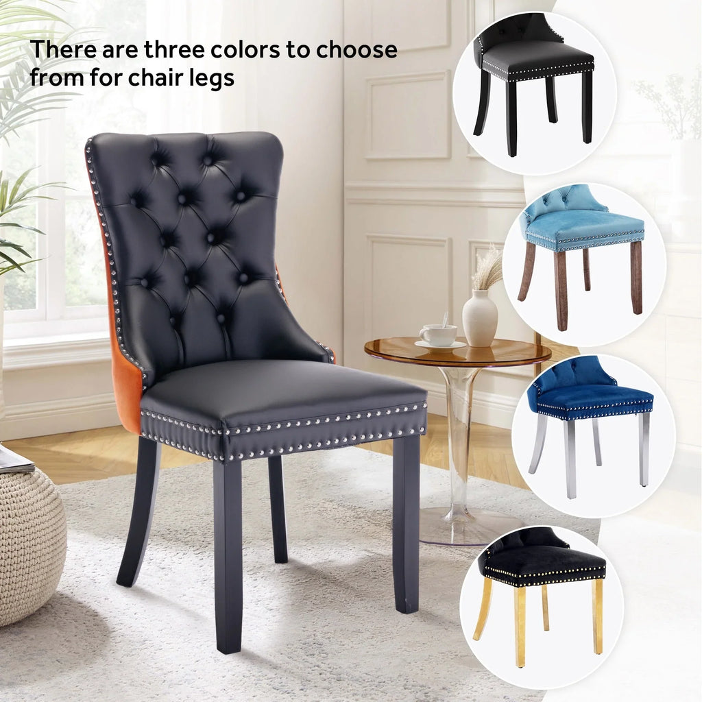 Upholstered Tufted Velvet Dining Chair with Solid Wood Legs Set of 6