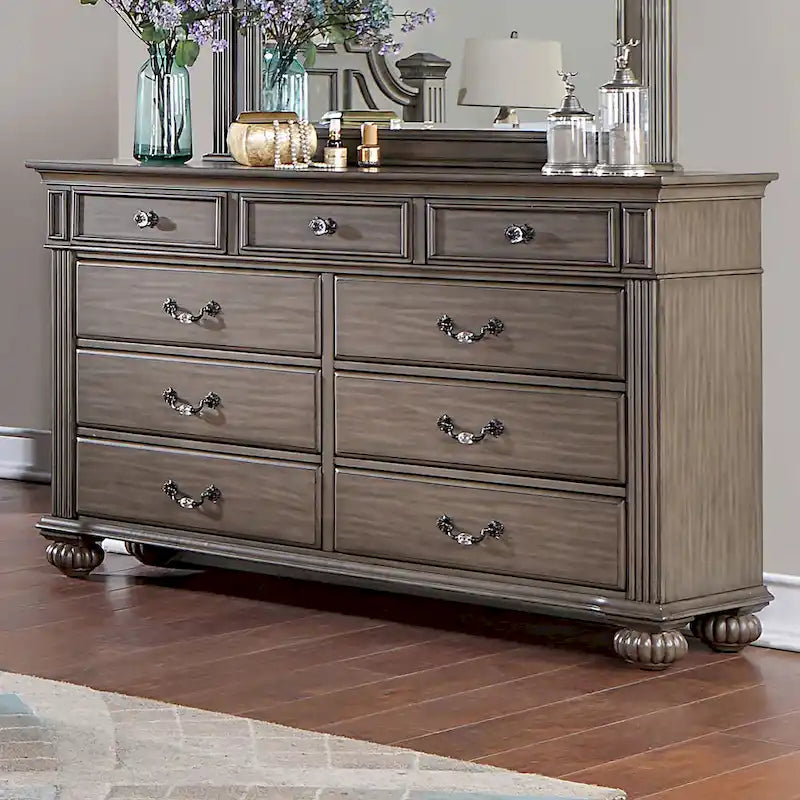 Traditionele Vame-set van 2 meubels: ladekast met 9 laden en spiegel, van Furniture of America