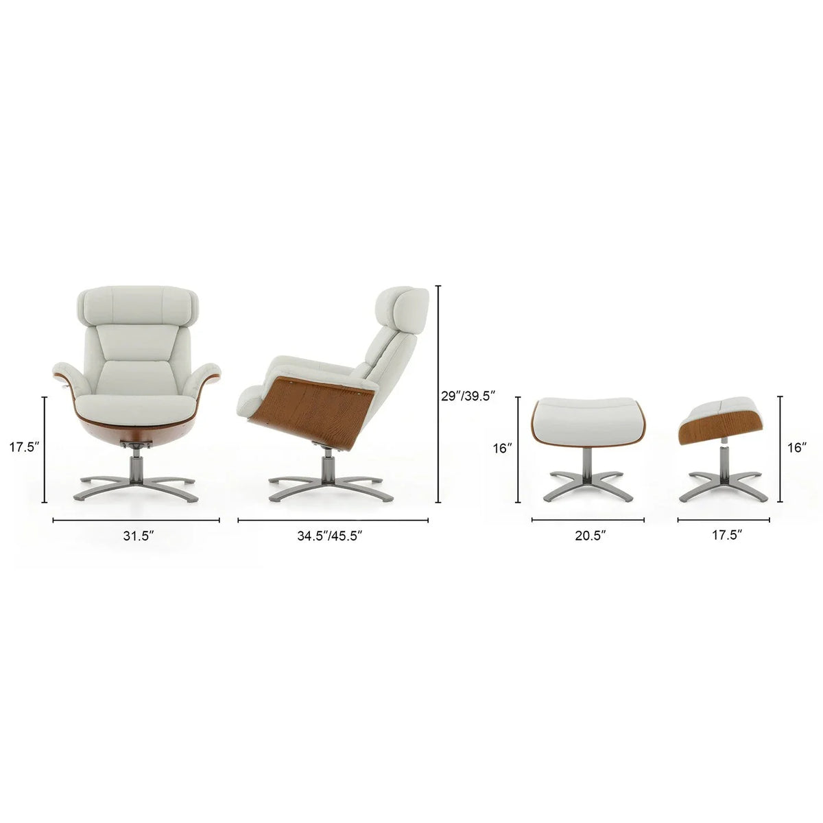 Jovan 31.5 Relaxsessel aus echtem Leder mit Hocker