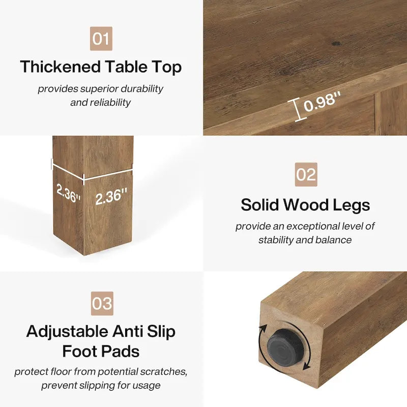 Vierkante eettafel van 39.4 inch voor 2-4 personen, met poten van massief hout, voor de woonkamer of eetkamer