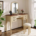Vintage kaptafelset, vintage make-uptafel, kaptafel van 46 inch met gebogen spiegel met bloemen, 5 opbergladen