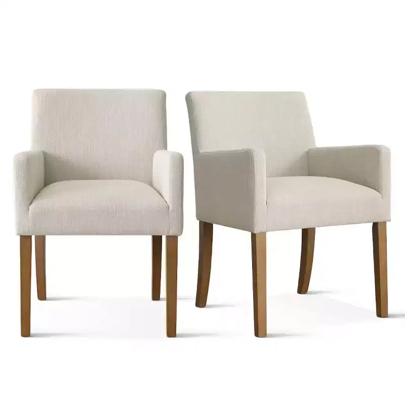 Set van 6 gestoffeerde eetkamerstoelen met armleuningen, moderne linnen fauteuils met houten poten, accentstoelen voor de eetkamer en woonkamer - Panipeachy