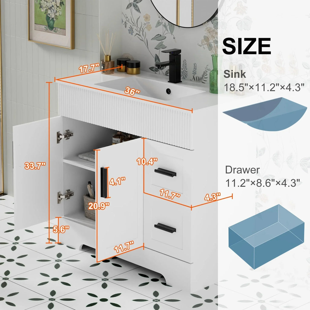 Ensemble meuble-lavabo de salle de bain Wavy Line 30/36/48 avec lavabo et robinet