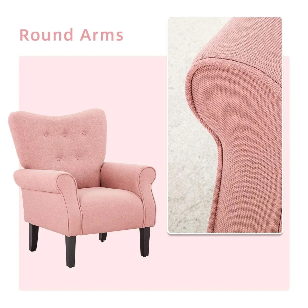 Fauteuil d’appoint moderne Erommy à dossier haut, fauteuil une place en tissu rembourré avec boutons et pieds en bois, pour salon