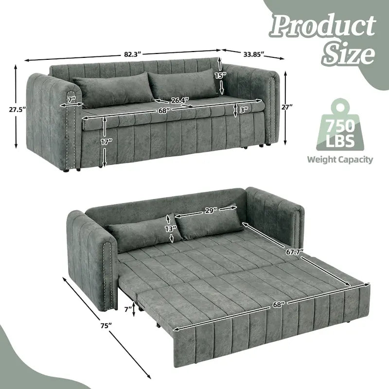 Moderner, wandelbarer Schlafsofa-Loungesessel aus Samt mit gerollten Armlehnen, verziert mit Kupfernägeln
