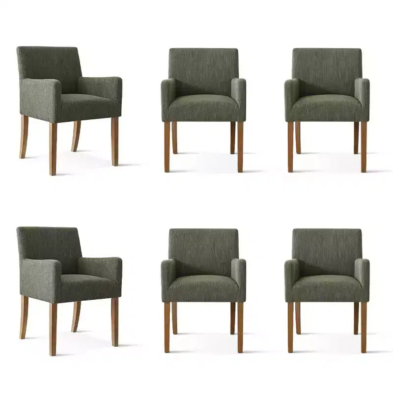 Set van 6 gestoffeerde eetkamerstoelen met armleuningen, moderne linnen fauteuils met houten poten, accentstoelen voor de eetkamer en woonkamer - Panipeachy