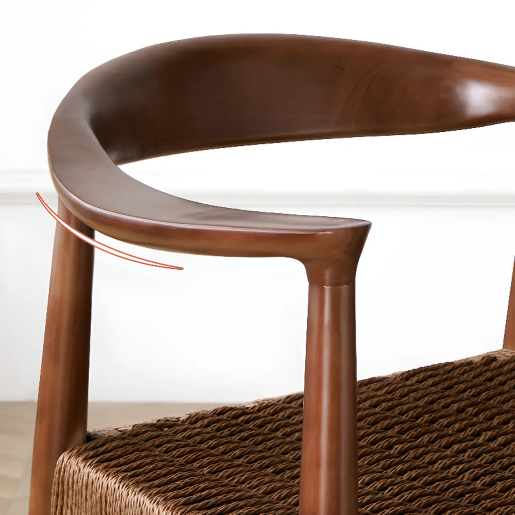 Chaise de salle à manger scandinave en bois courbé, avec assise tressée et accoudoirs