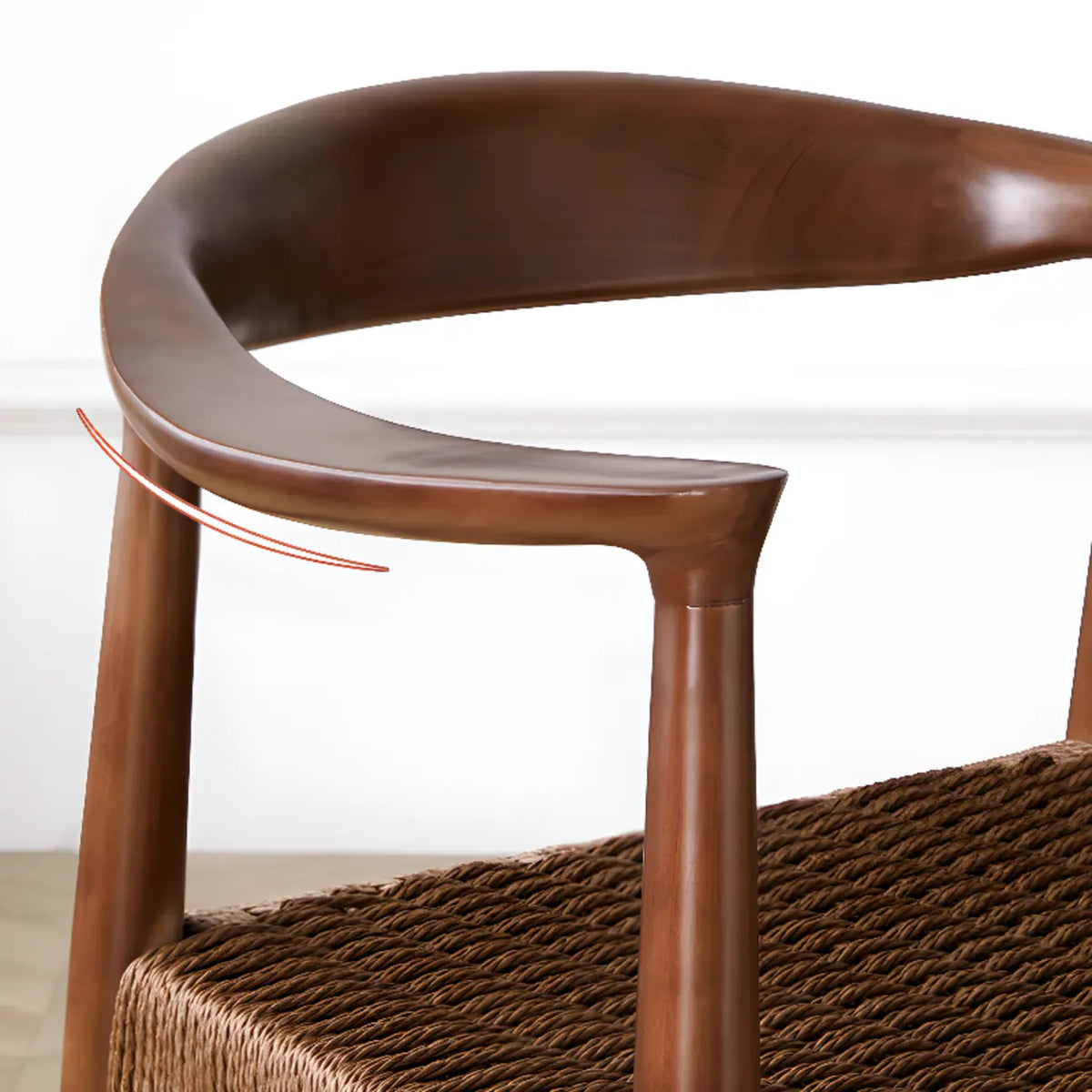 Chaise de salle à manger scandinave en bois courbé, avec assise tressée et accoudoirs