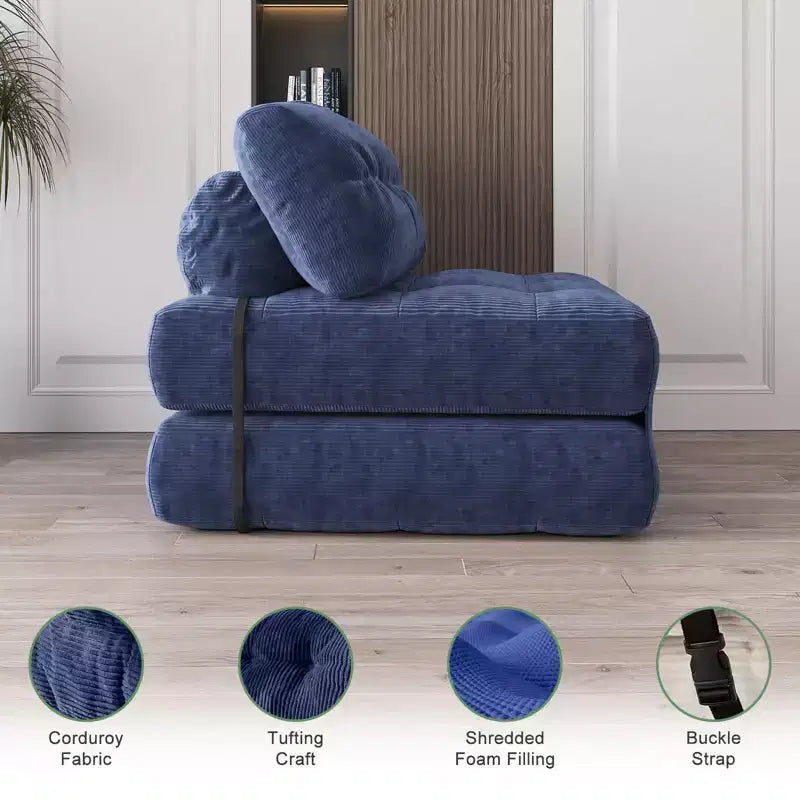 Klappbares Schlafsofa-Futon aus Cord in voller Größe, umwandelbarer Bodenschlafsessel mit Kissen und Rückenstütze