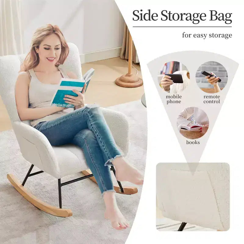 Fauteuil à bascule pour chambre de bébé, fauteuil à glissière pour le salon et l'allaitement, fauteuils d'appoint confortables pour chambre, fauteuils d'intérieur rembourrés en peluche effet teddy