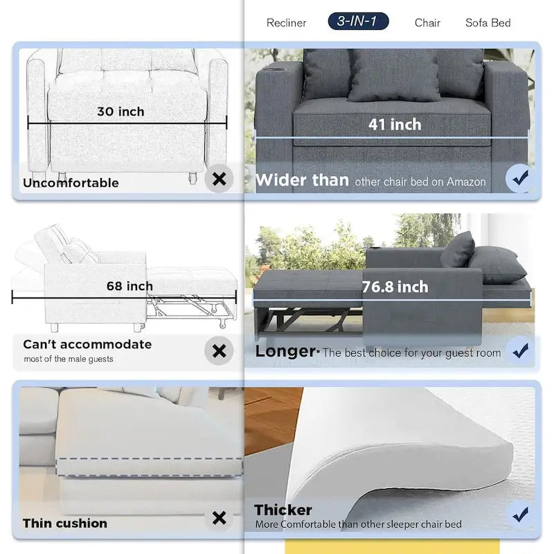 Verstellbarer Schlafsessel, 3-in-1-Funktion, verschiedene Farben, für 1 Person