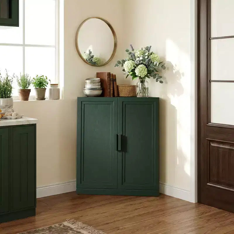 Dovelina hoekvitrinekast met verstelbare planken, dressoir, buffetkast, wijnkast, keuken- en eetkamerkast met houten deuren - 31H x 31W, 36H x 31W