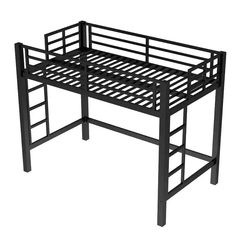 Metalen hoogslaper, ruimtebesparend bedframe met dubbele ladders en veiligheidsleuningen, zwart - ModernLuxe