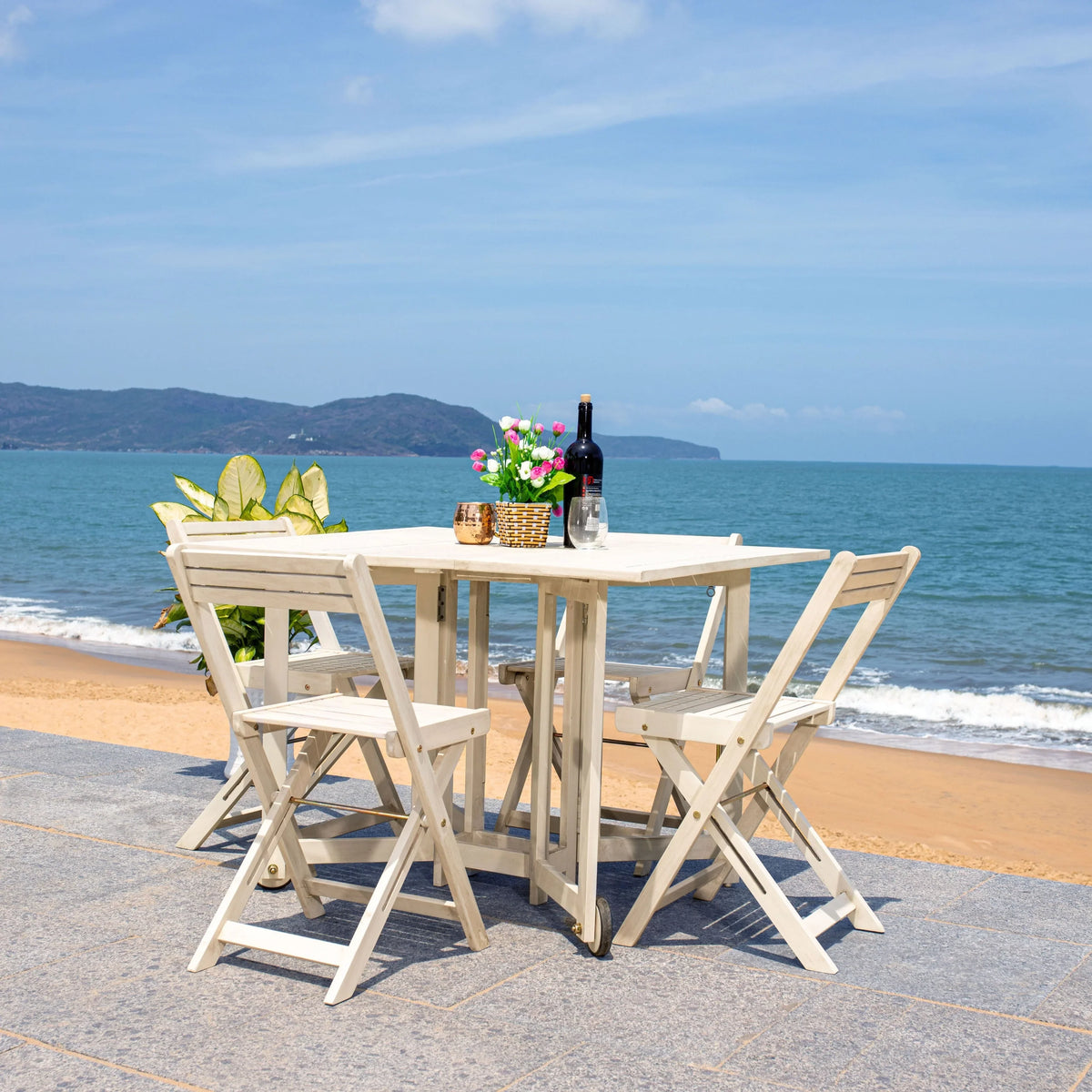 SAFAVIEH Outdoor Brandy 5-Piece Outdoor Dining Table Set - 43Wx35Dx29H