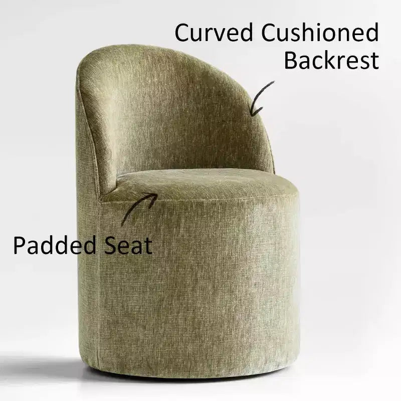 Ensemble de salle à manger moderne pour 6 personnes, table ronde à piètement central, fauteuils pivotants en forme de tonneau à roulettes, chenille texturée - Panipeachy
