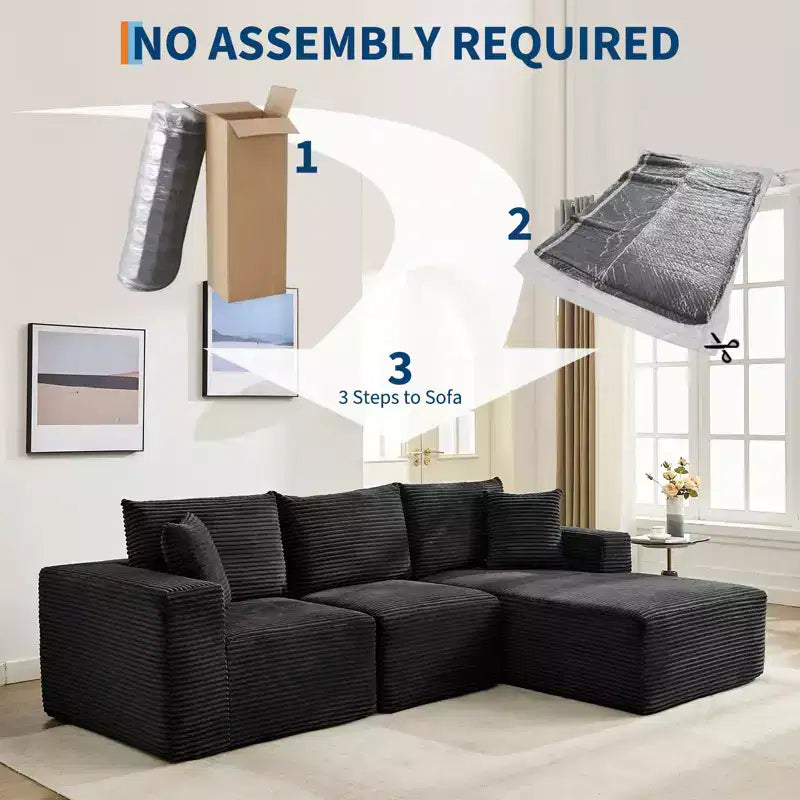 108 Modernes Sofa, 3-Sitzer-Polstersofa in L-Form mit Kissen, Sofa mit tiefer Sitzfläche, keine Montage erforderlich