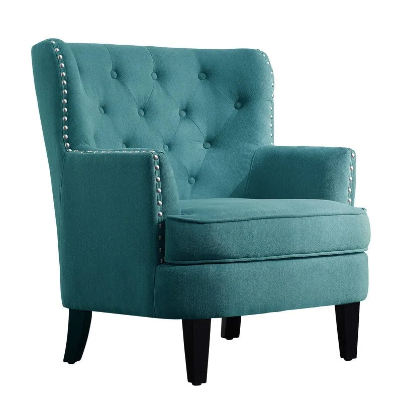Moser Bay Mignon fluwelen/linnen fauteuil met knopen en hoge rugleuning, 30 breed