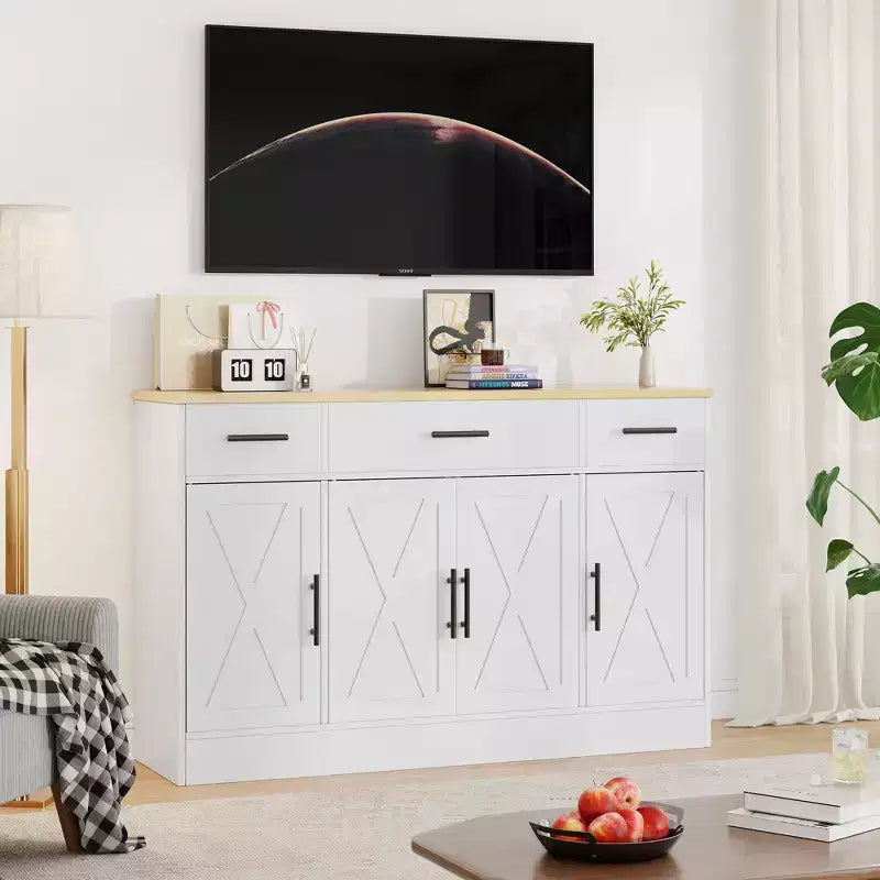Celebalcony Anrichte mit Stauraum, großer Küchenschrank mit 53.4, 3 Schubladen und 4 Türen, verstellbarer Einlegeboden für Küche und Wohnzimmer