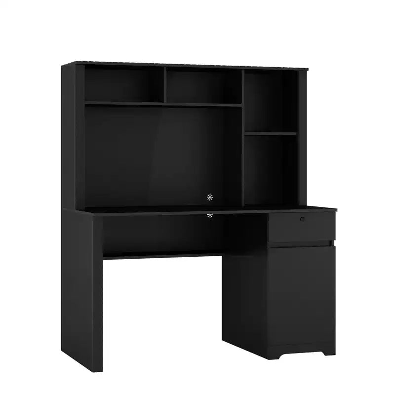 Moderne computerbureau van 51.18IN met opzetkast en boekenplank, bureau met veel opbergruimte, schrijftafel voor studeerkamer en leesruimte