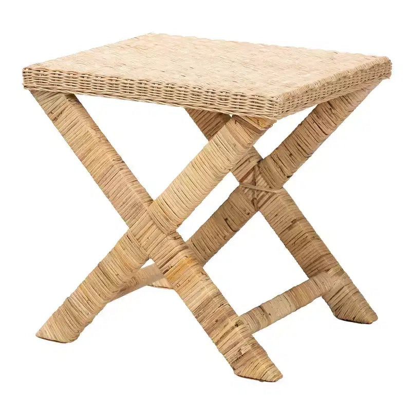 Panchina/panca decorativa in mogano e rattan intrecciato a mano, 51,44 cm L x 41,28 cm P x 49,53 cm H, marrone naturale