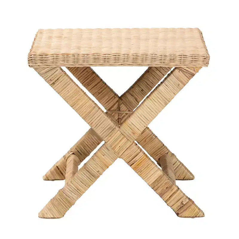Panchina/panca decorativa in mogano e rattan intrecciato a mano, 51,44 cm L x 41,28 cm P x 49,53 cm H, marrone naturale