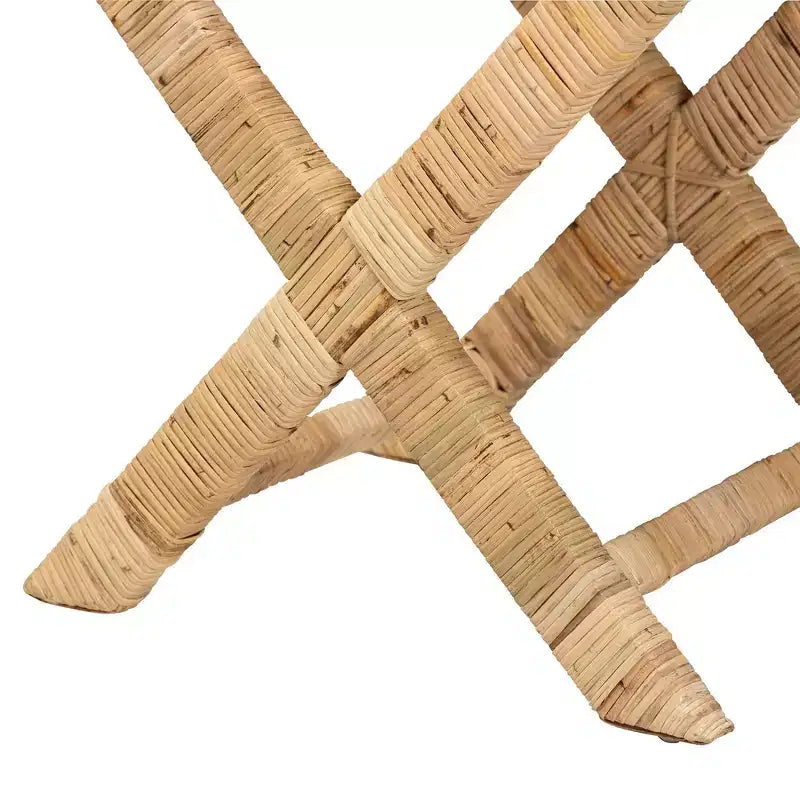 Panchina/panca decorativa in mogano e rattan intrecciato a mano, 51,44 cm L x 41,28 cm P x 49,53 cm H, marrone naturale