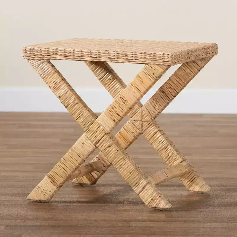 Panchina/panca decorativa in mogano e rattan intrecciato a mano, 51,44 cm L x 41,28 cm P x 49,53 cm H, marrone naturale