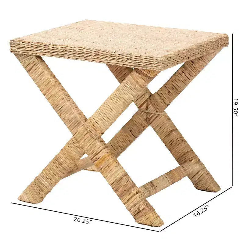 Panchina/panca decorativa in mogano e rattan intrecciato a mano, 51,44 cm L x 41,28 cm P x 49,53 cm H, marrone naturale